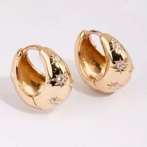 Anthropologie Celestial Gold Huggie Hoop Earrings with Crystal Accents